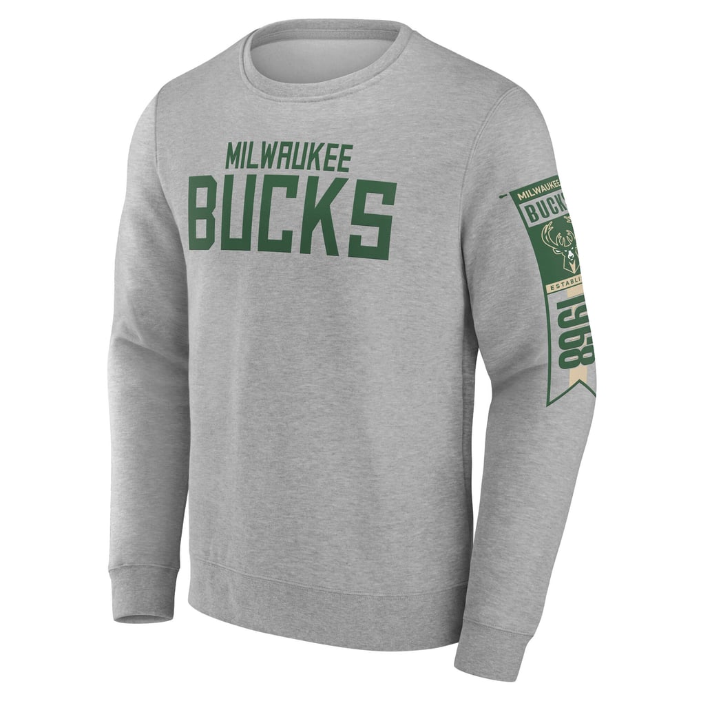  Milwaukee Bucks Fanatics Fleece Pullover Sweatshirt - Gray